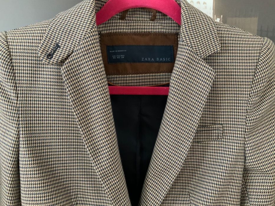 Marynarka damska w kratkę ZARA XS 34 z łatami na rękawach Warszawa