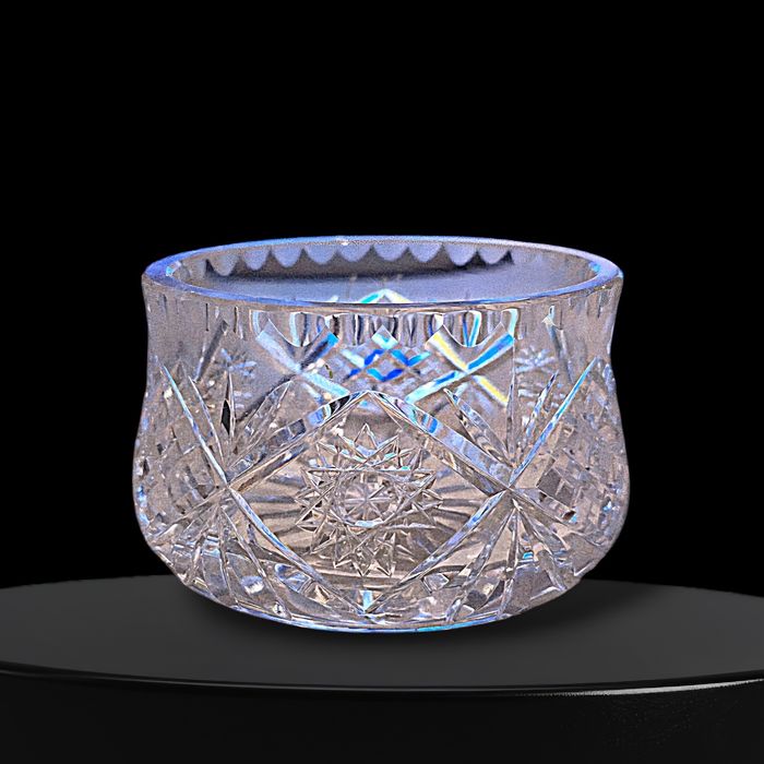 Kryształowa misa dekoracyjna PRL – ręczny szlif, ciężka