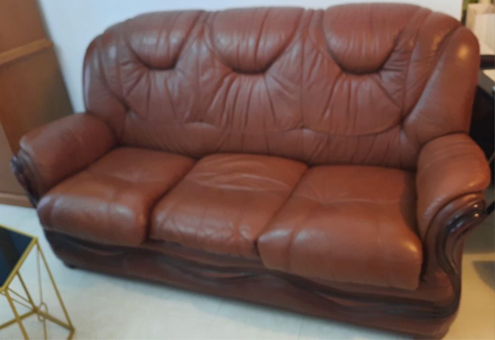 Sofa em pele e cadeiroes (como novo)