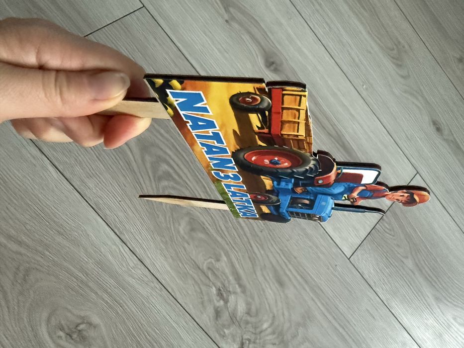Topper na tort 3 latka traktor imię sklajka dwustronny