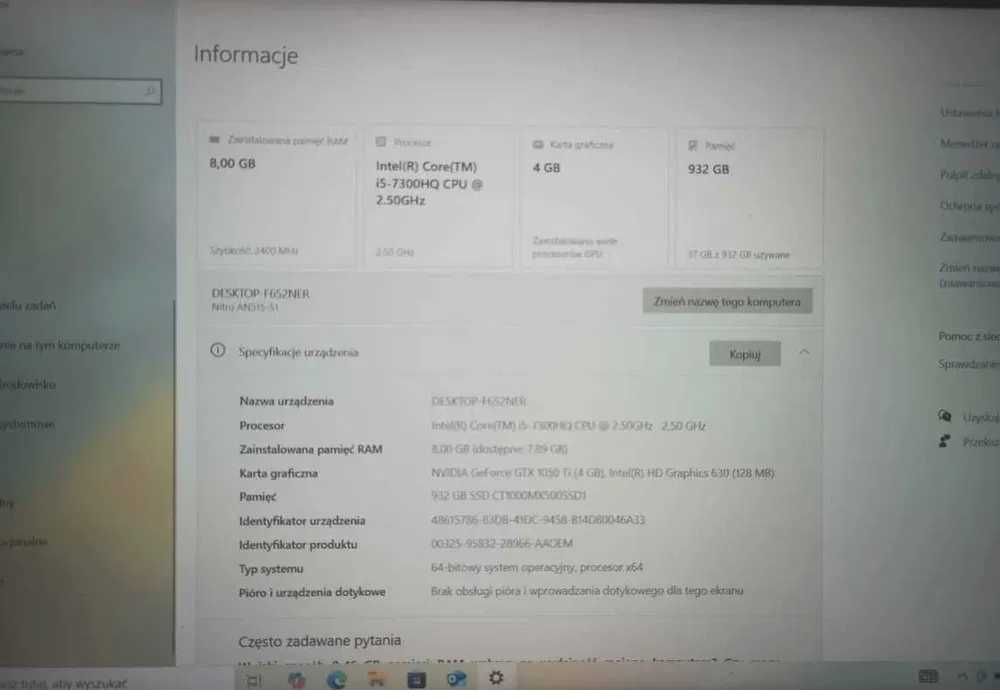 Laptop ACER Nitro 5 FHD i5-7300HQ NOWA BATERIA