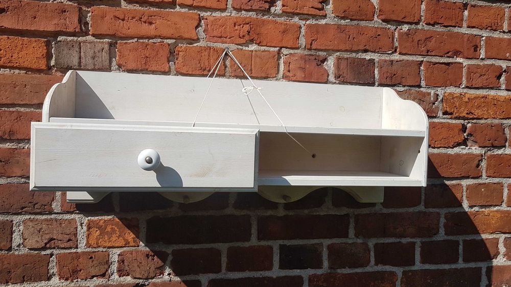 półka drewniana bielona duńska z szufladką