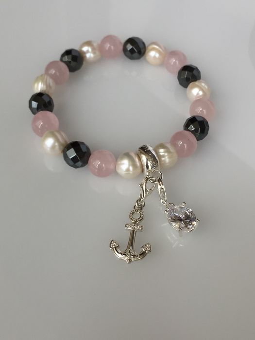Браслет Thomas Sabo charm, гематит, кварч, обсидіан, перли
