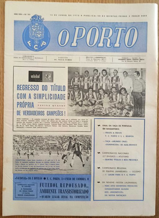 F.C.Porto - campeão de voleibol, entrevista a Celso - jornal O Porto de junho de 1973