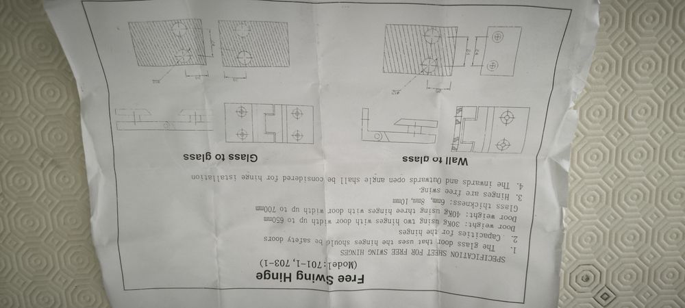 Lote 4 Dobradiças  em Metal para Porta de Vidro / Parede (Modelo 701-1)