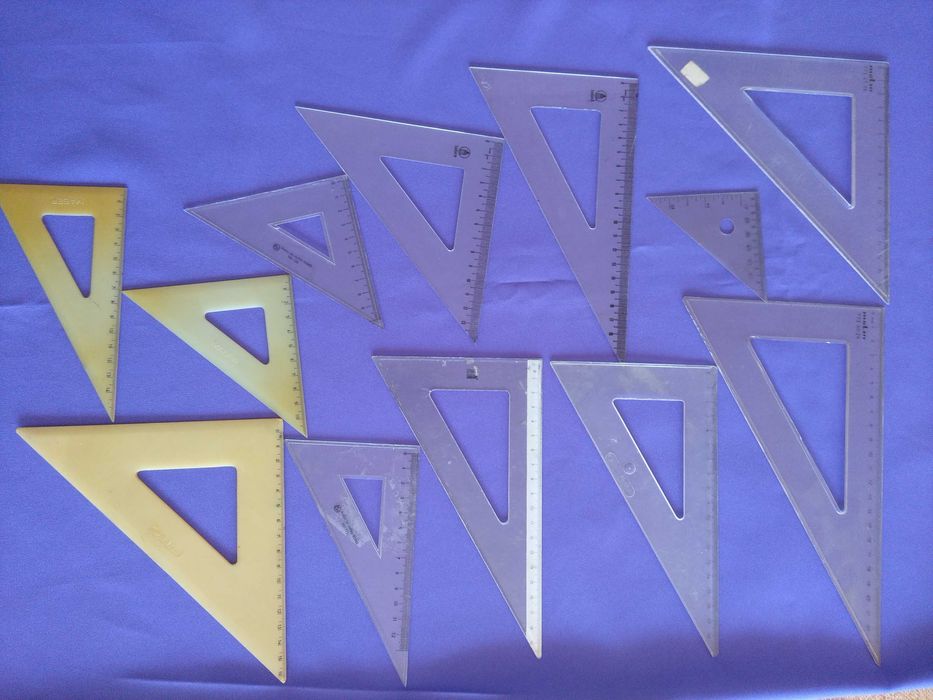 esquadros de vários tamanhos e 1 transferidor 360 graus