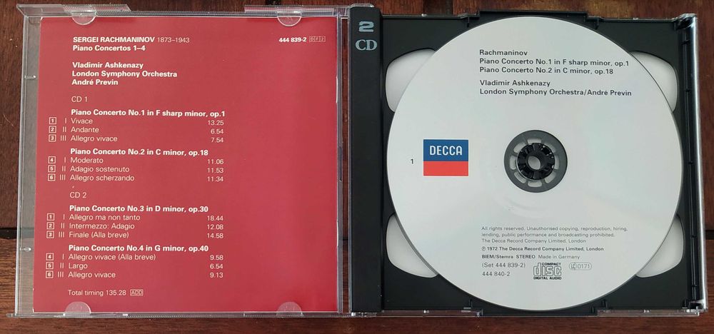 Rachmaninov: Piano Concerto 1-4 (Ashkenazy, London Symphony Orchestra, Prévin) Decca 2 Cds