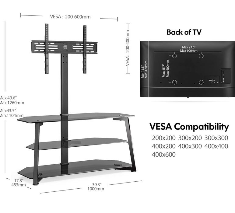 FITUEYES TW307501MB-G Stojak do TV z regulacją wysokości  3 w 1