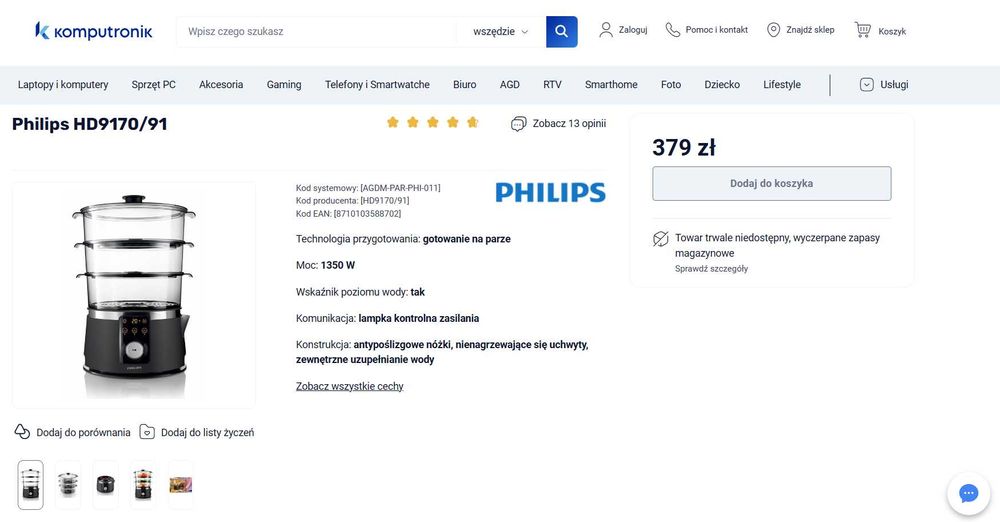 Parowar Philips HD 9170/91