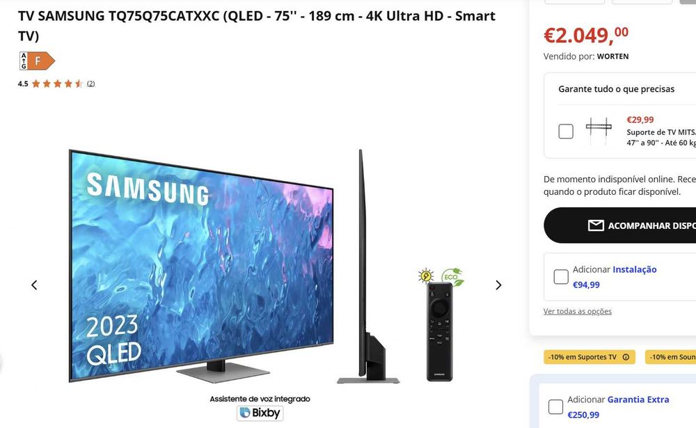 TV SAMSUNG QLED75, na garantia, com fatura  (189 cm - 4K Ultra HD - Smart TV)