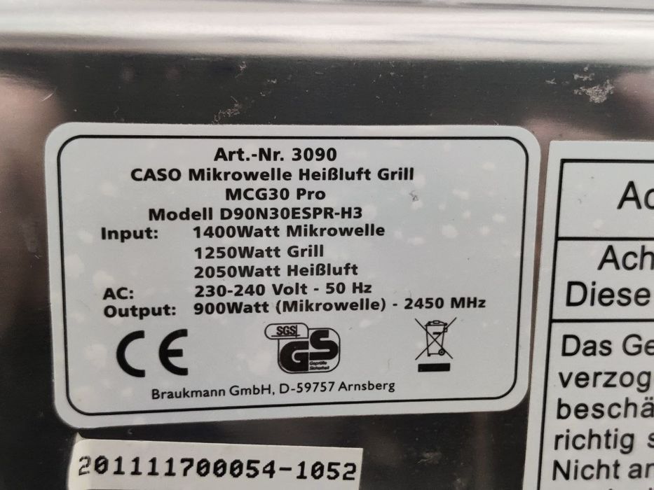 Мікрохвильова піч CASO™ GERMANY. 4в1. Гриль, Конвекція, Розморозка!