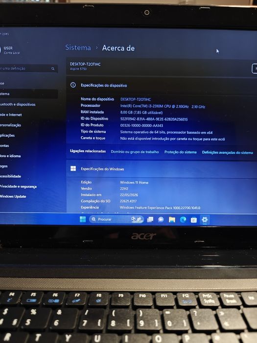 Portátil Acer Aspire 5750 – Com SSD, Rápido e Pronto a Usar!