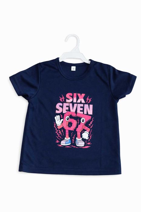 Koszulka dziewczęca Six Seven r. 90 granatowa t-shirt z nadrukiem