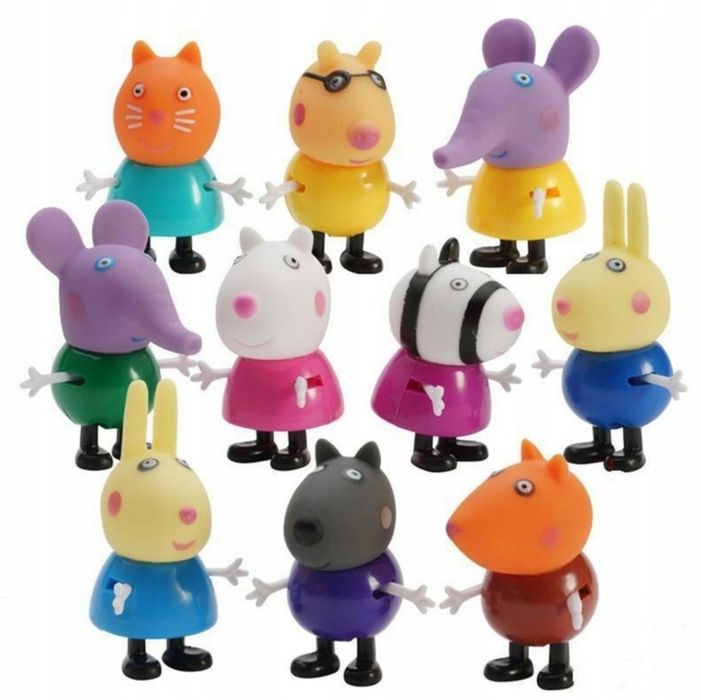 Duży zestaw 14 figurek gumowe ruchome Świnka Peppa Mama Tata George