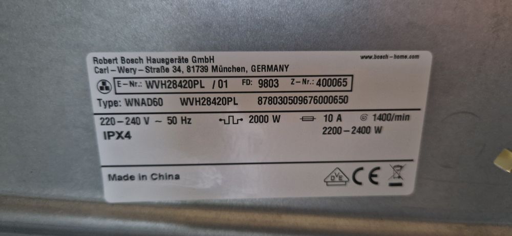 Dawca, na części akcesoria z pralko suszarki Bosch WVH28420PL