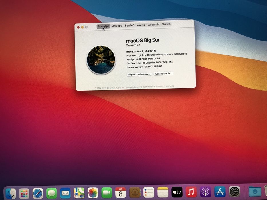 iMac 21,5 cali 2015 1.4 i5 8 GB 500 GB