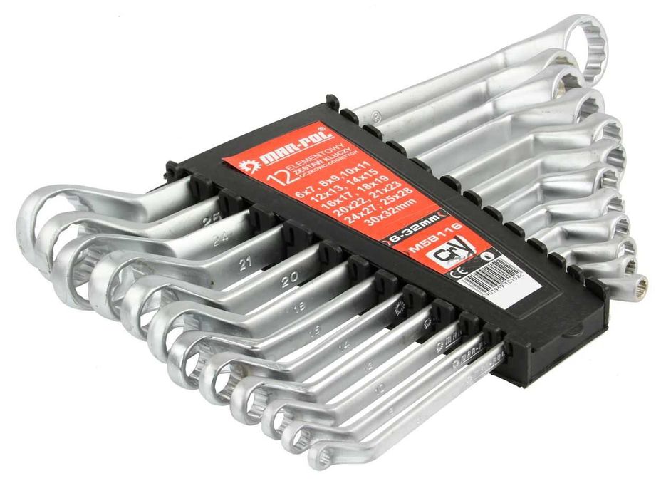 Klucze oczkowo odgięte  12 elementów 6-32 mm satyna komplet