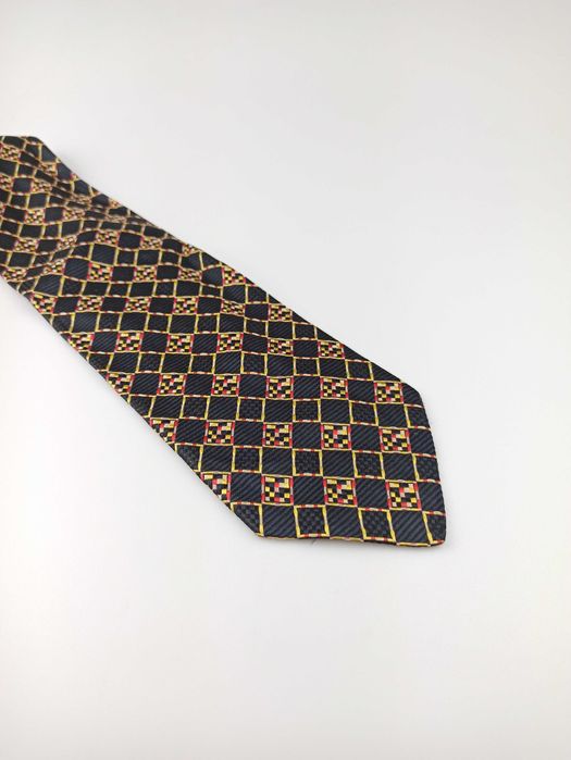 Prochownick granatowy jedwabny krawat w kratkę ap64