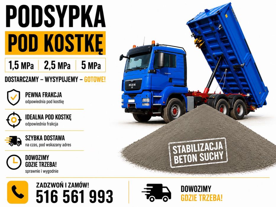 PODSYPKA BETONOWA / STABILIZACJA POD KOSTKĘ 1,5 2,5 5 MPa