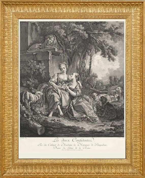 XVIII wieczny miedzioryt z scenką romantyczną, wymiar 76cm x 93cm