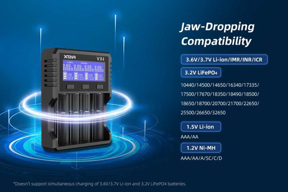 XTAR VX4 Зарядний пристрій Гарантія Li-ion 1.5V 3.7V NiMH 1.2V LiFePO4