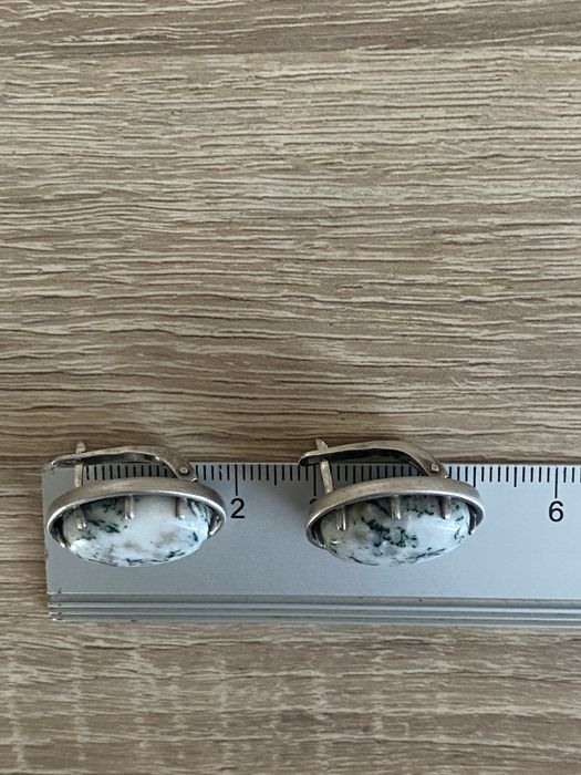 Серебряные серьги с агатом, натуральный камень .