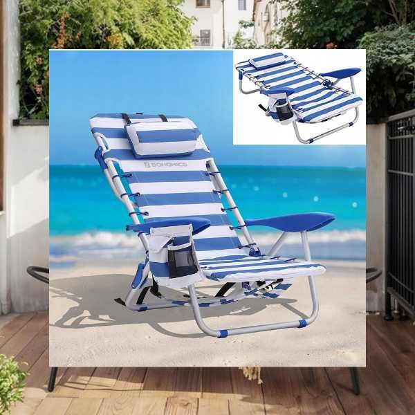 KRZESŁO OGRODOWE leżak plażowy składany z poduszką przenośne OUTELT