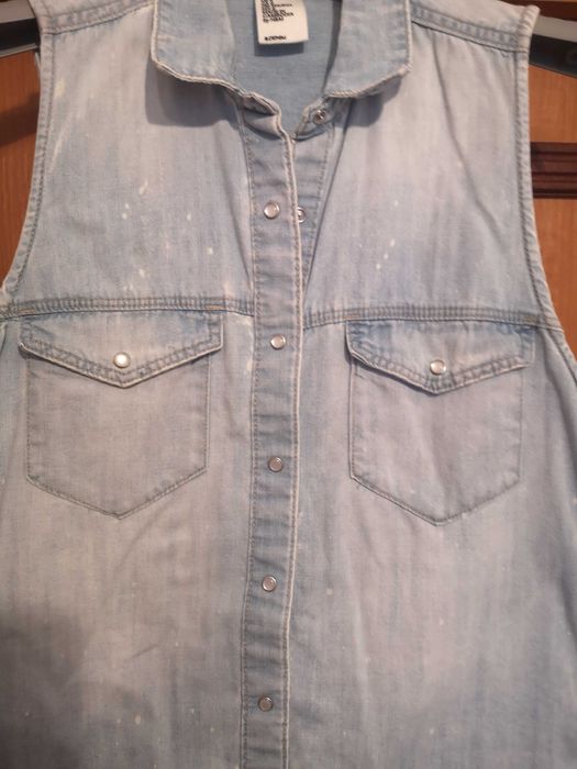 Koszula jeansowa bez rękawów H&M 36 S denim tie dye