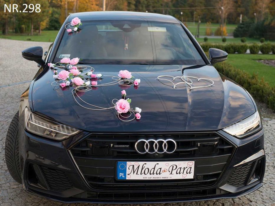 Dekoracja samochodu na samochód do ślubu.Ozdoby ślubne na auto 298
