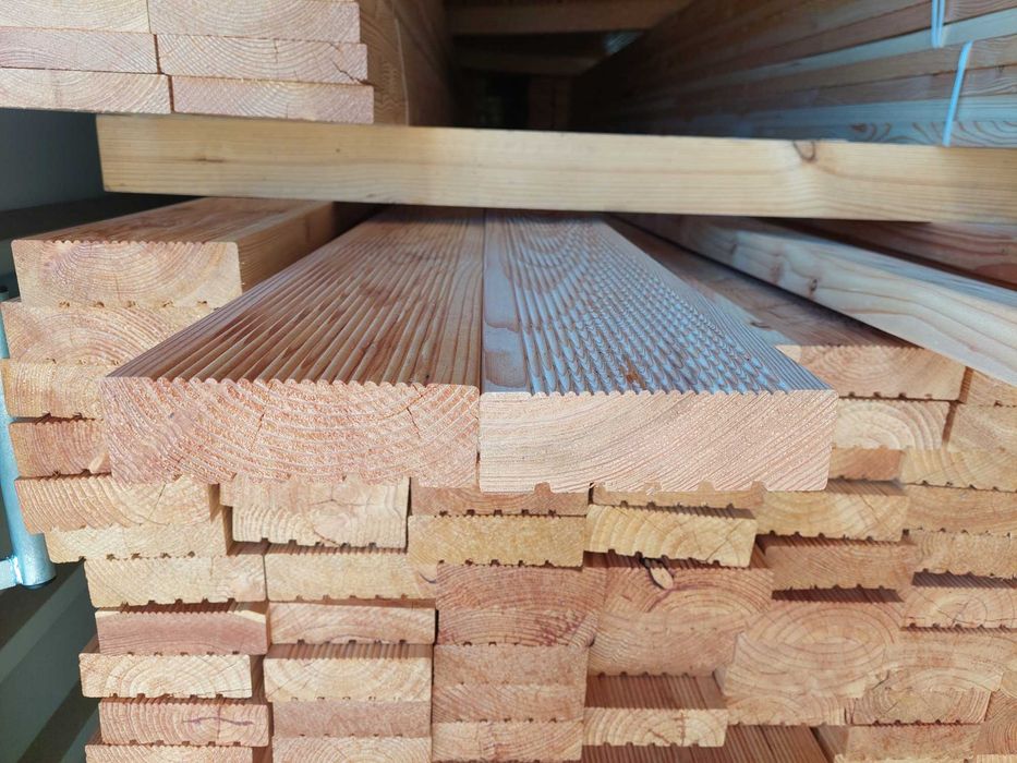 PROMOCJA! Deska tarasowa modrzew ryfel lub gładka 27/45 x 145