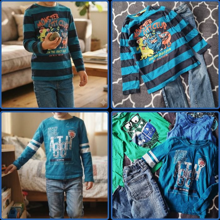Paka ubrań dla chłopca 116/122 zestaw h&m spodnie bluzki