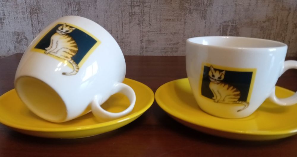 Чайна/кавова пара з котиками(2чашки  та 2блюдця).