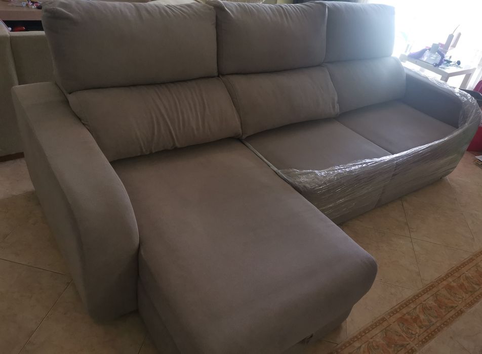 Chaise longue cama tecido APRIL dereita 4 lugares vison (Conforama)