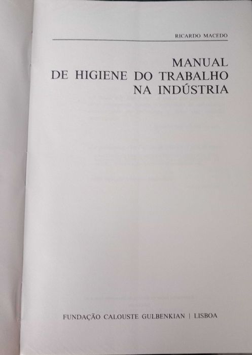 Occupational Hygiene Manual in Industry - Calouste Gulbenkian Foundation64738802769410121