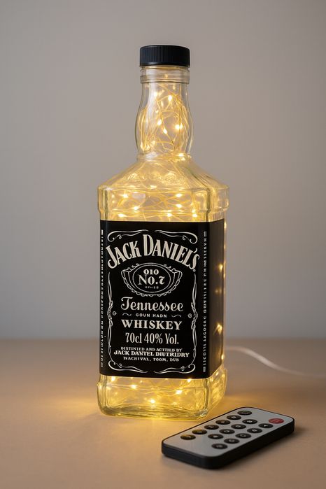 Candeeiro Retro Jack Daniel’s | Garrafa Vidro LED Multicor com Comando