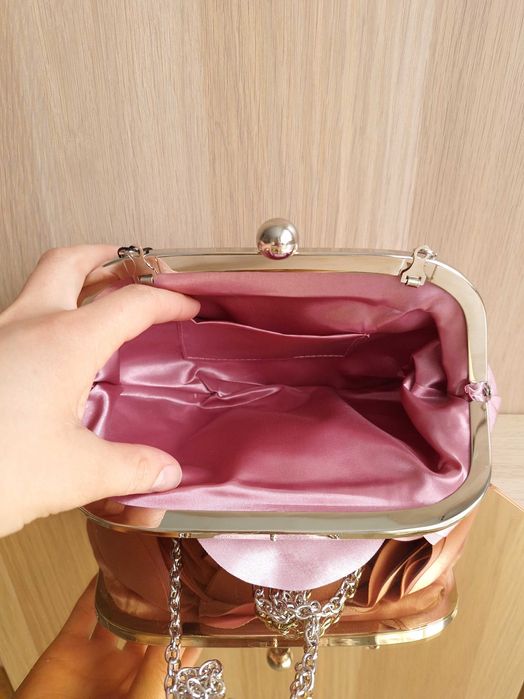 Torebka Różowa Z Różą Kwiatem Do Ręki Na Ramię Kopertówka Wesele