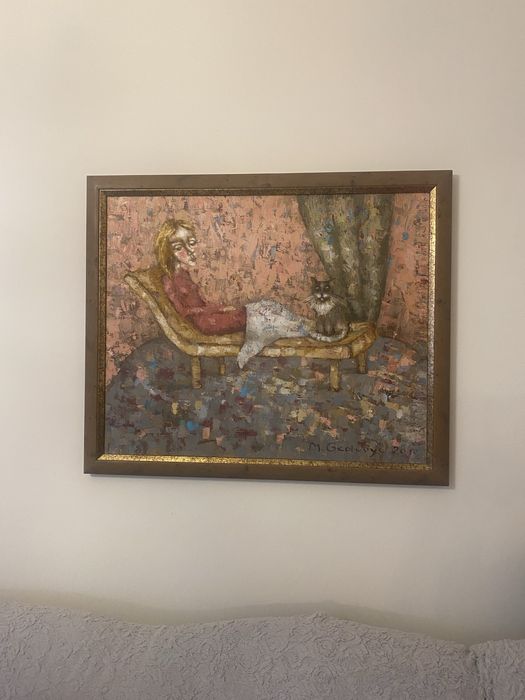 Obraz olejny na płótnie Kobieta z kotem