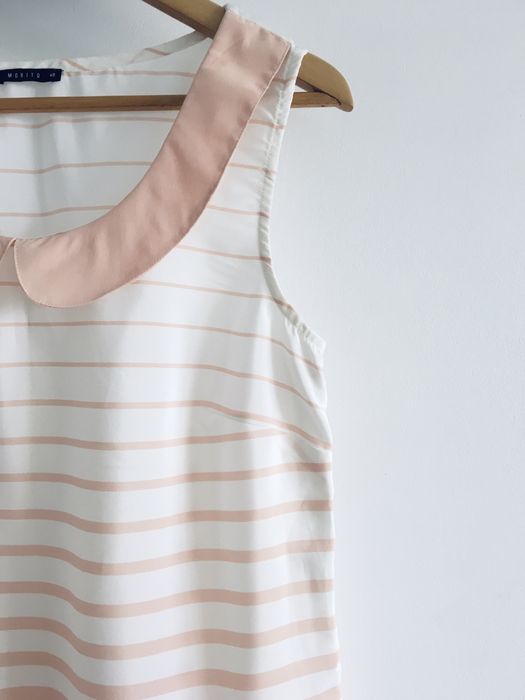 Bluzka basic pudrowy roz paski marynarskie baby doll mohito