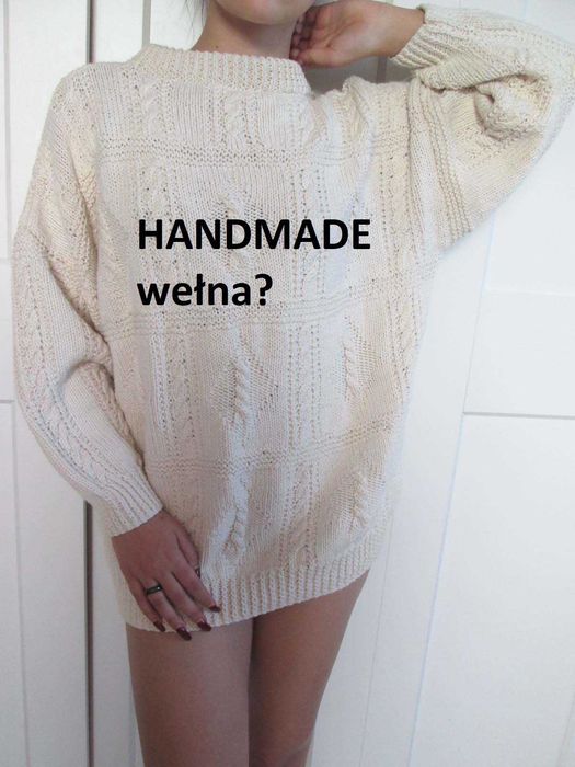 Handame ręcznie robiony sweter beżowy wełna? S M L XL uniwersalny