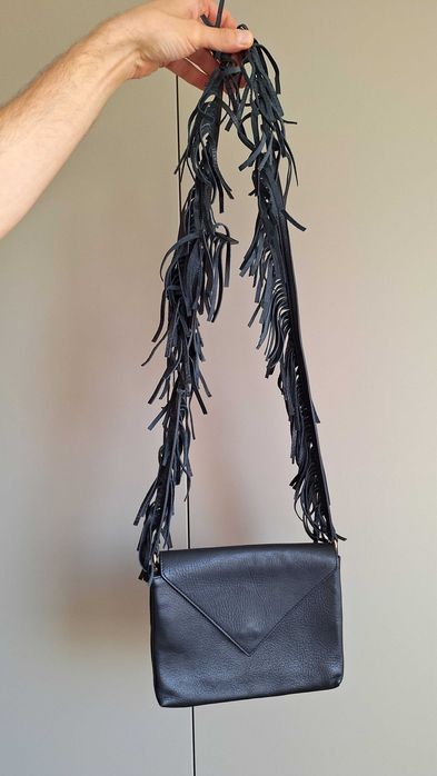 Czarna skórzana kopertówka torebka boho torebeczka