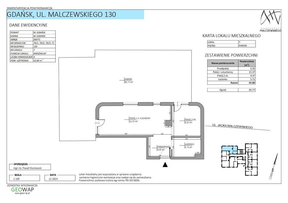 2-pokojowe- 42,8 m² + ogródek , parter - Widok 5