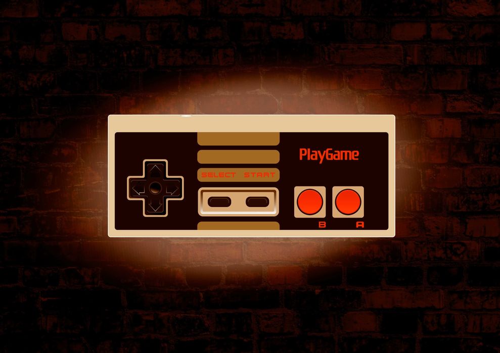 LED Neon JOYSTICK NINTENDO NES, Neon na ściane dla gracza, 8-Bit