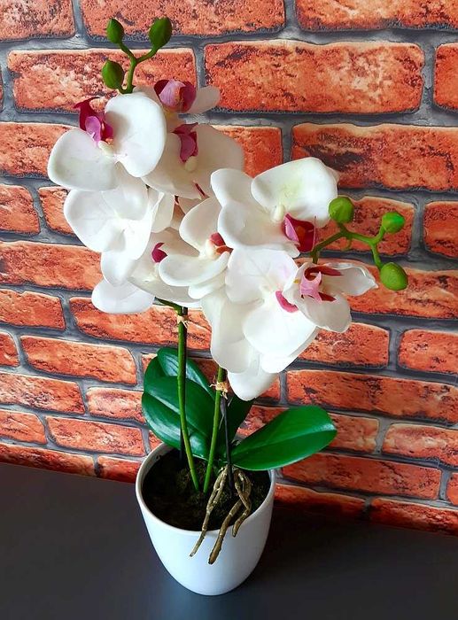 STORCZYK SZTUCZNY w doniczce silikonowy gumowy orchidea biały z różem