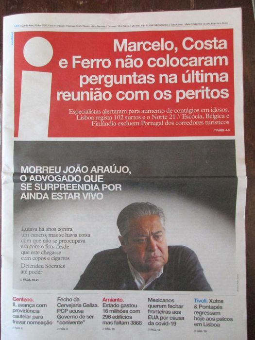 Jornal "I" - - - de 9 de Julho de 2020 - - - - - Jornal