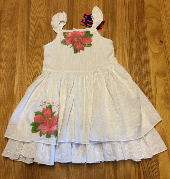 Sukienka dziewczęca na ramiączkach 86 cm Mariquita nowa bawełna biała