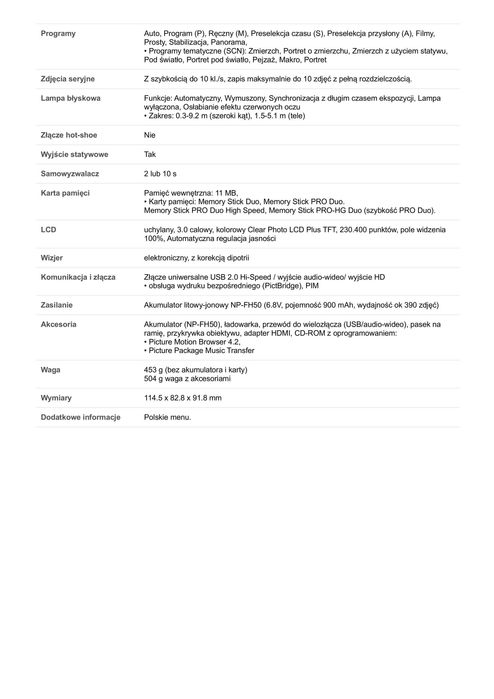 aparat fotograficzny  Sony Cyber-shot DSC-HX1