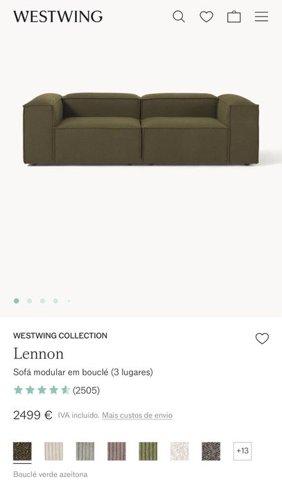 Sofá Westwing LENNON 3 Lugares Verde Azeitona Bouclé Modular