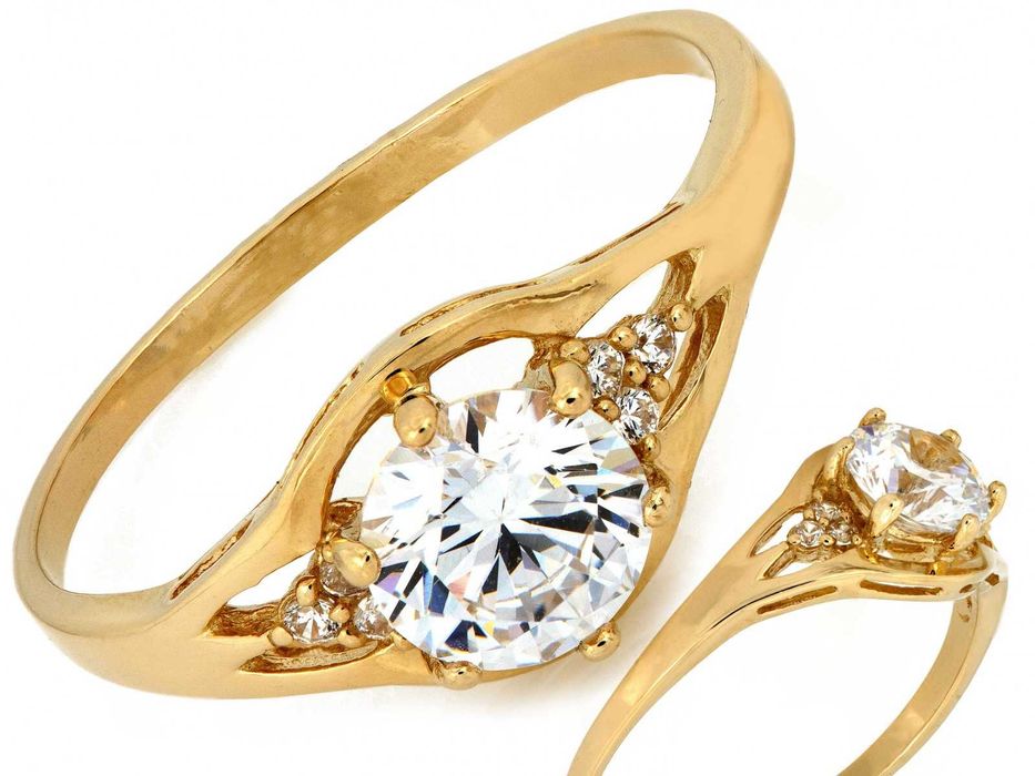 Złoty pierścionek białe oczko pr585