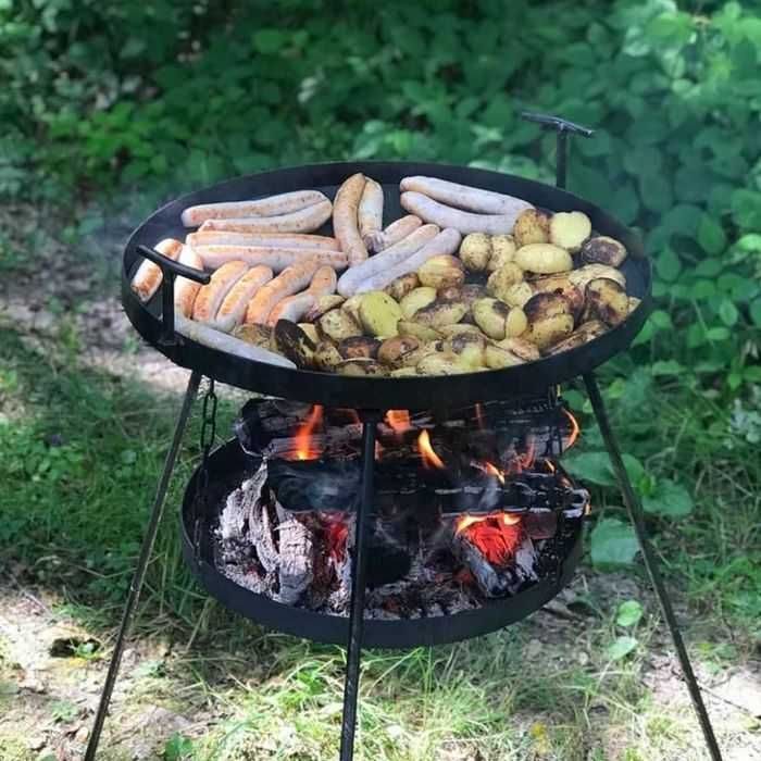 Садж сковорода 50 см с подвеской для огня на разборных ножках из диска