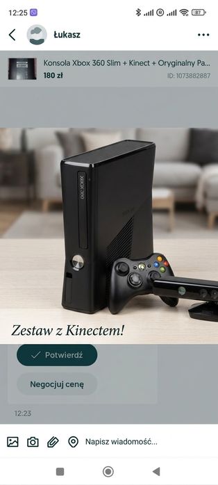 Konsola Xbox 360 Slim + Kinect + Oryginalny Pad (Sprawny Zestaw)
